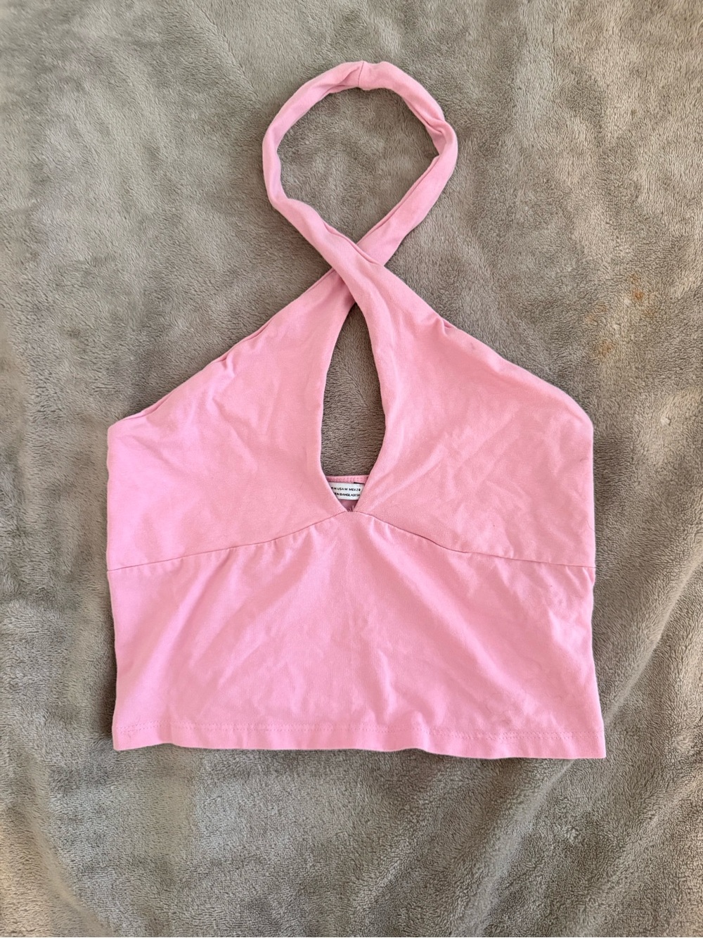 Bershka Pink Twist Halter Keyhole Crop Top
